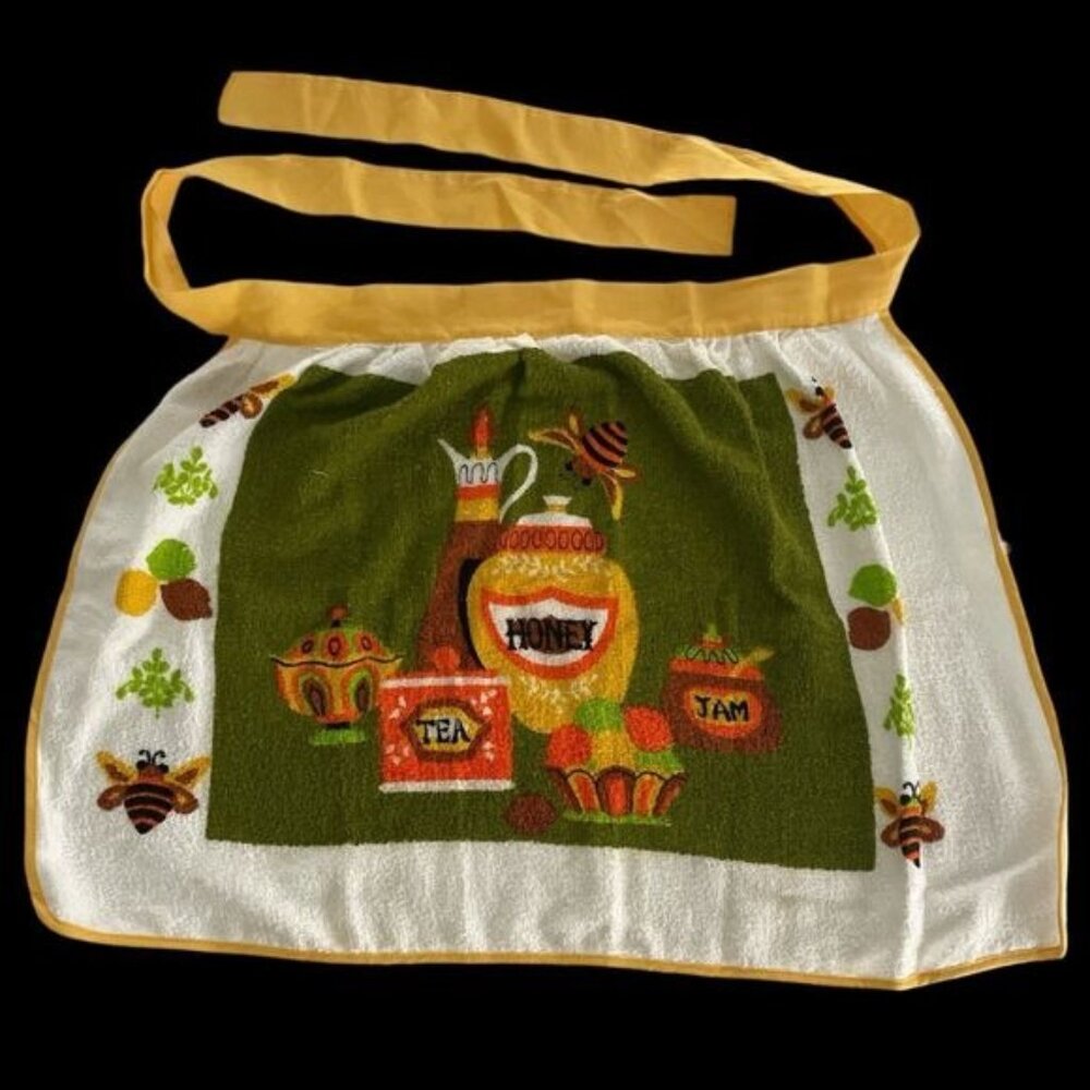 Vintage 1970's Honey Tea Jam Towel Hostess Apron Retro Design